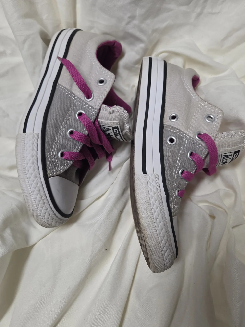 Converse All Star Kids Gray Canvas Sneakers with Pink Laces